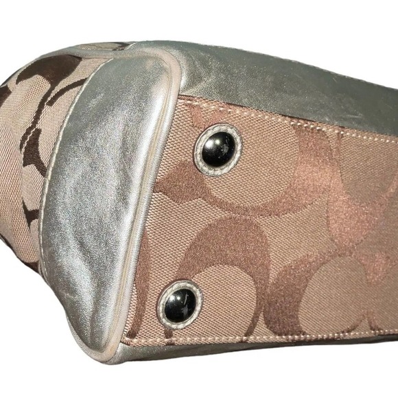 Coach Signature Hampton Madeline Handbag #A0873-11557 Khaki Silver Purse - Picture 5 of 16